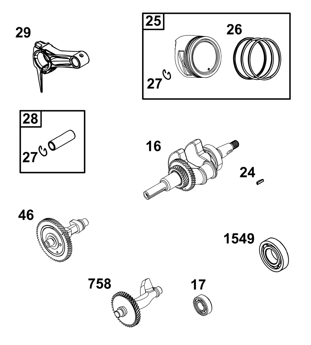 Crankshaft Group Diagram and Parts List for 19N137-0231-H1 100000 - 19Z999 Briggs and Stratton Engine